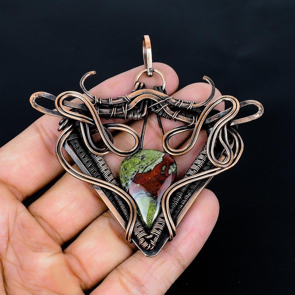 Dragon Blood Stone Pendant, Handmade Gemstone 999 Copper Wire Wrap Pendant Antique Jewelry, For Gift Copper Jewelry