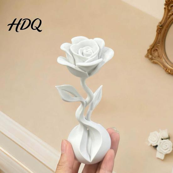 Fake Flower Ornaments 3D Printed Artificial Ornaments Matte White Rose Figurine