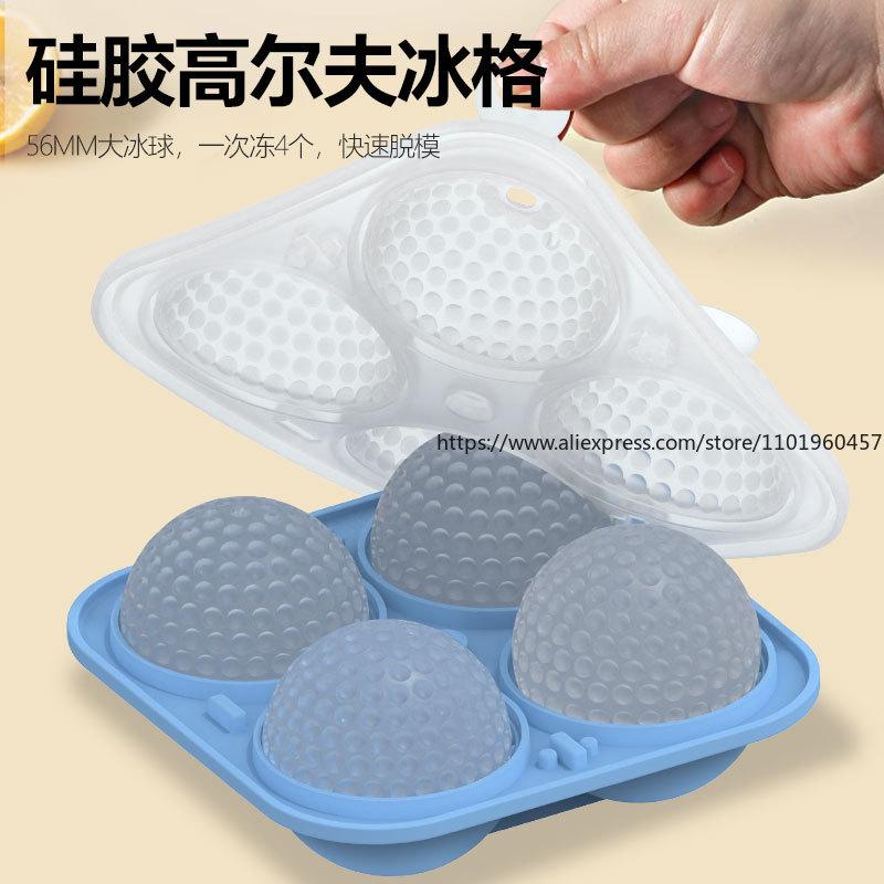 Bac à Glaçons Forme de Golf 4 Glaçons Sphériques Moule à Glaçons Sphériques pour Whisky Bac à Glaçons Sphériques avec Entonnoir Plateau en Silicone