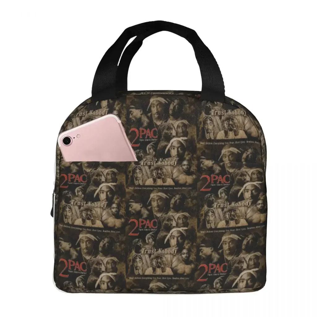 Rapper Tupac 2PAC Hip Hop Insulated Lunch Bag for Women Kids Portable Food Boxes Thermal Lunch Box Tote