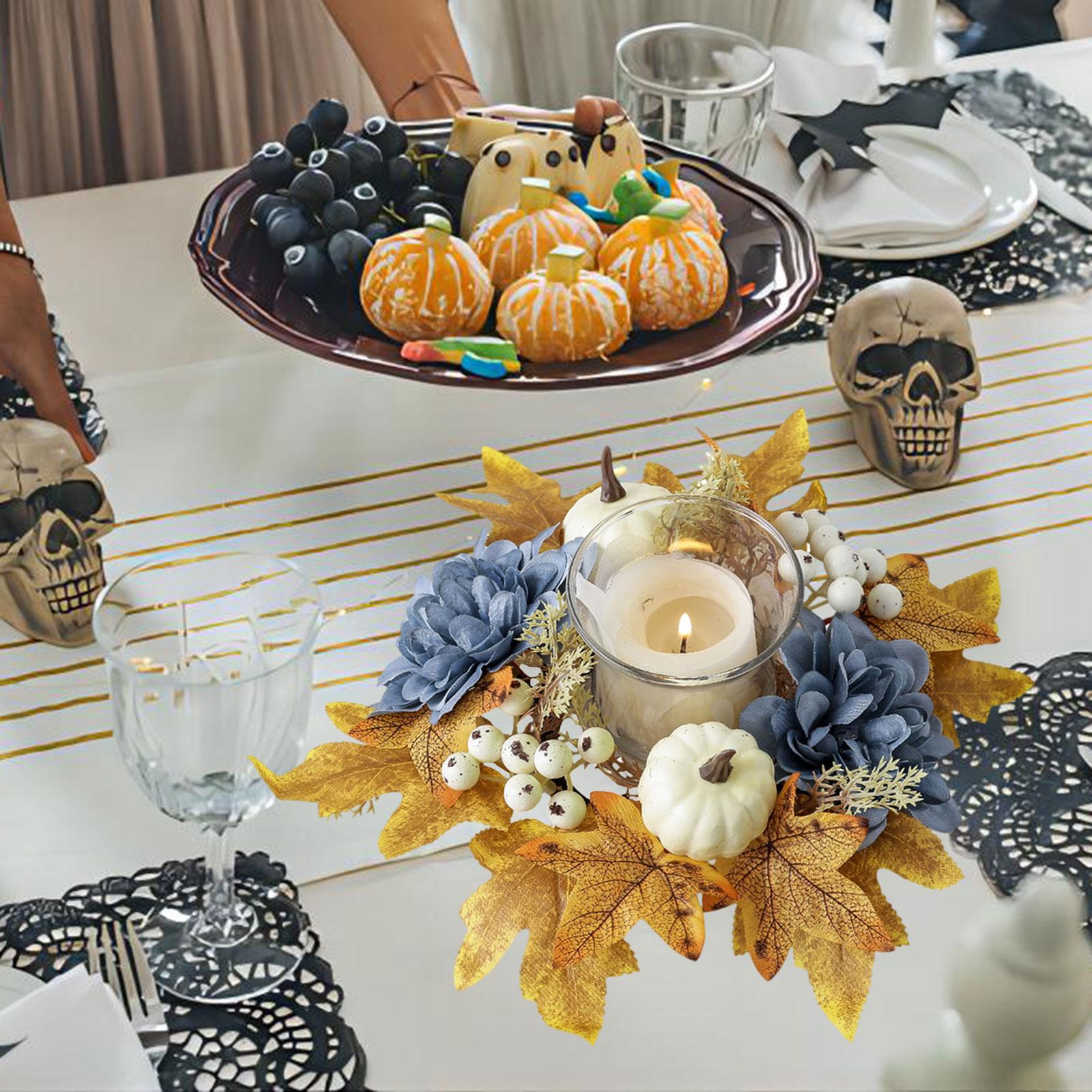 

Candle Ring Wreath Pillar Candle Holder Wreath Party Supplies Creative Fall Wreath Pumpkin Ornament for Festival Decoration