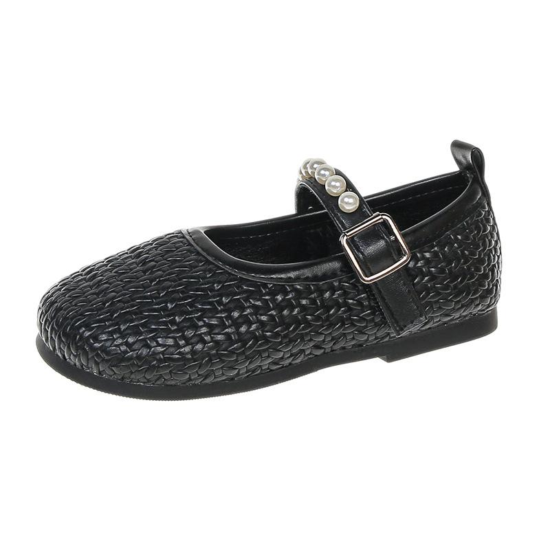 New Korean Style Girls' Fashion Versatile Pearl Shallow Mouth Soft Sole Leather Shoes In Autumn