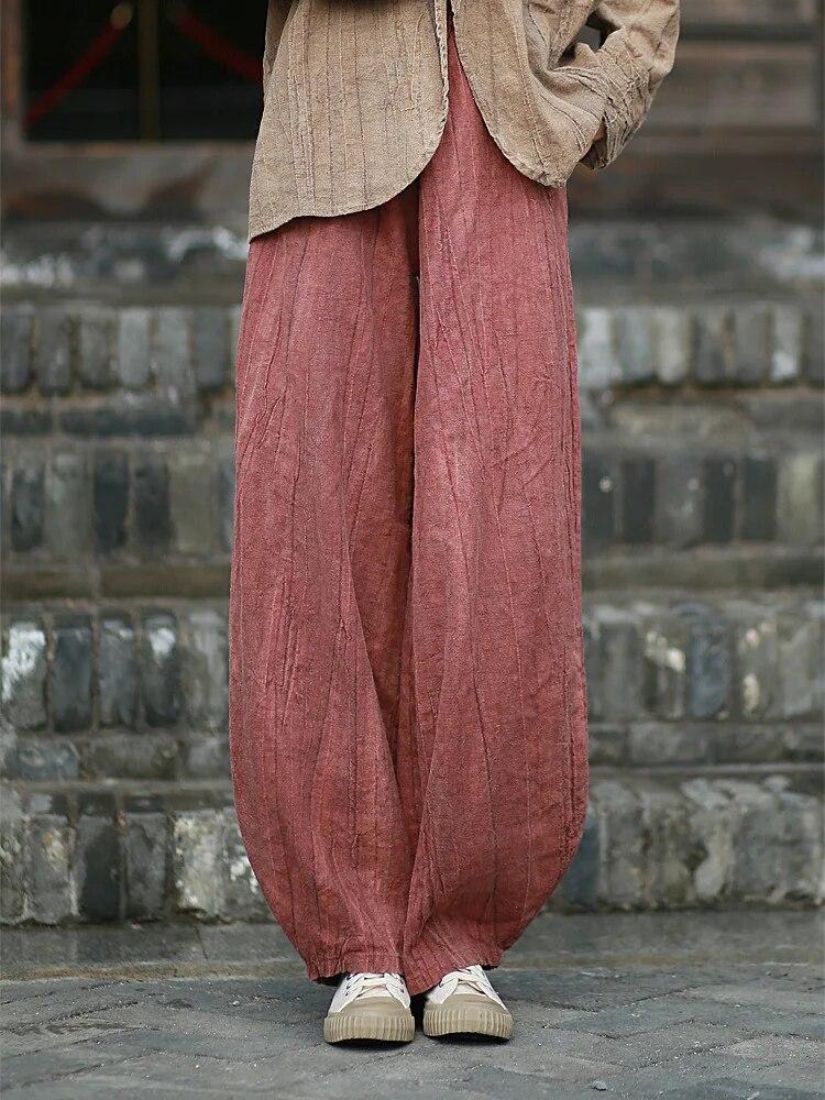 Johnature Woman Spring Chinese Style Vintage Loose Personality Pants Retro Elasticated Waist Pants