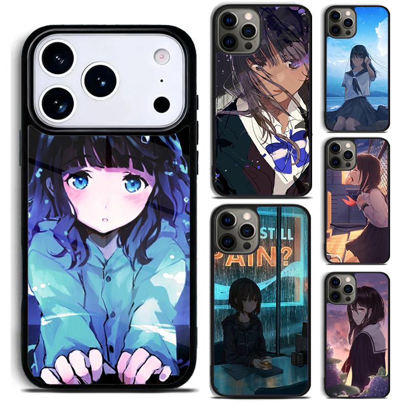 Sad Japanese Anime Phone Case For iPhone 17,16e,15,14,13,12,11,Mini,Pro,MAX Soft Silicone Cover