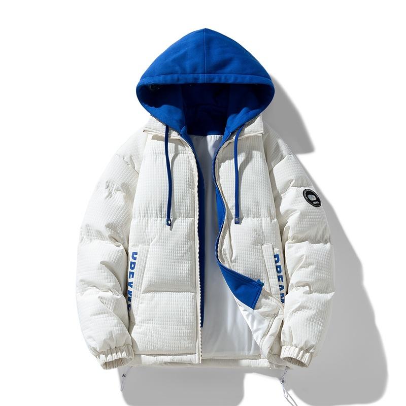 

Men s Winter Gold Plaid Jacquard Fake Two Down Padded Jacket Thick Tide Brand Couple Coat M белый