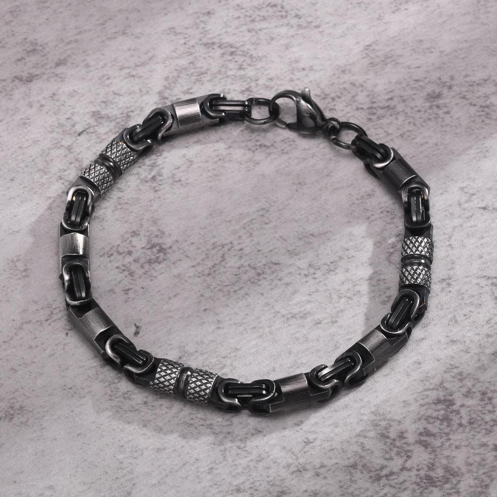 Vnox 6mm Cool Byzantine Bracelets for Men Boys, Black Silver Color Stainless Steel Link Chain Wristband,Punk Rock Hiphop Jewelry