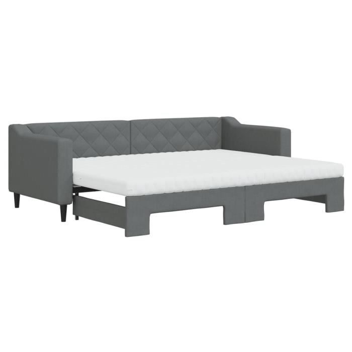 VidaXL Lit de jour avec gigogne et matelas gris foncé 80x200 cm tissu 3197440