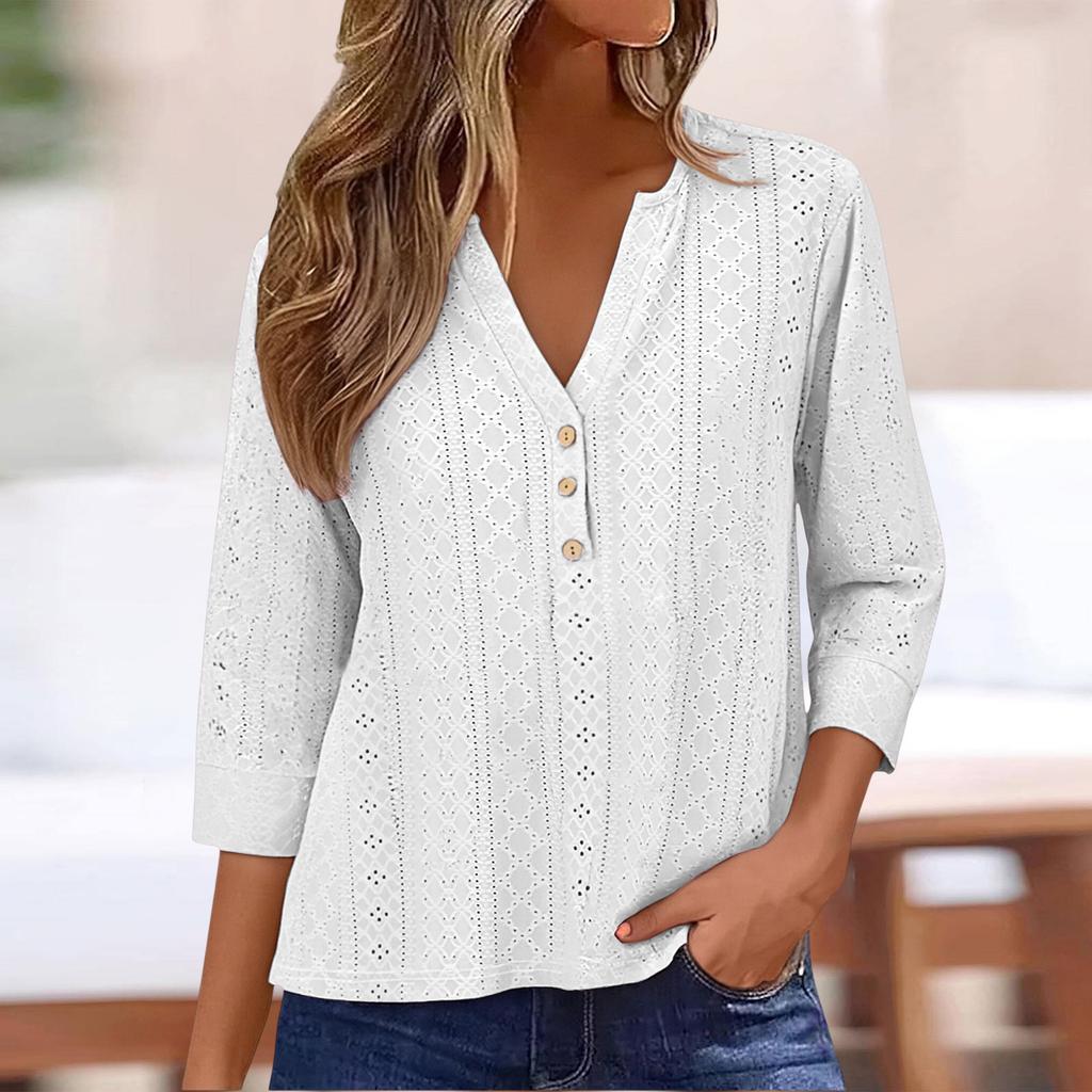 Blouse Femme Boutonnée Col en V Manches Courtes Hauts