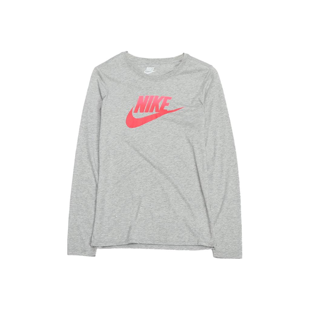 Nike Dri-Fit Sports Lifestyle Series Knit Logo Letter Thin Round Neck Long Sleeve T-Shirt Women Tops Gray 631967-063