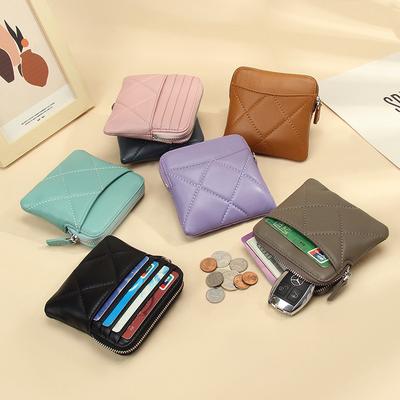 Women's Genuine Sheepskin Quilted Card Holder & Zipper Coin Purse - Compact Multi-Functional Organizer for Coins & Earphones