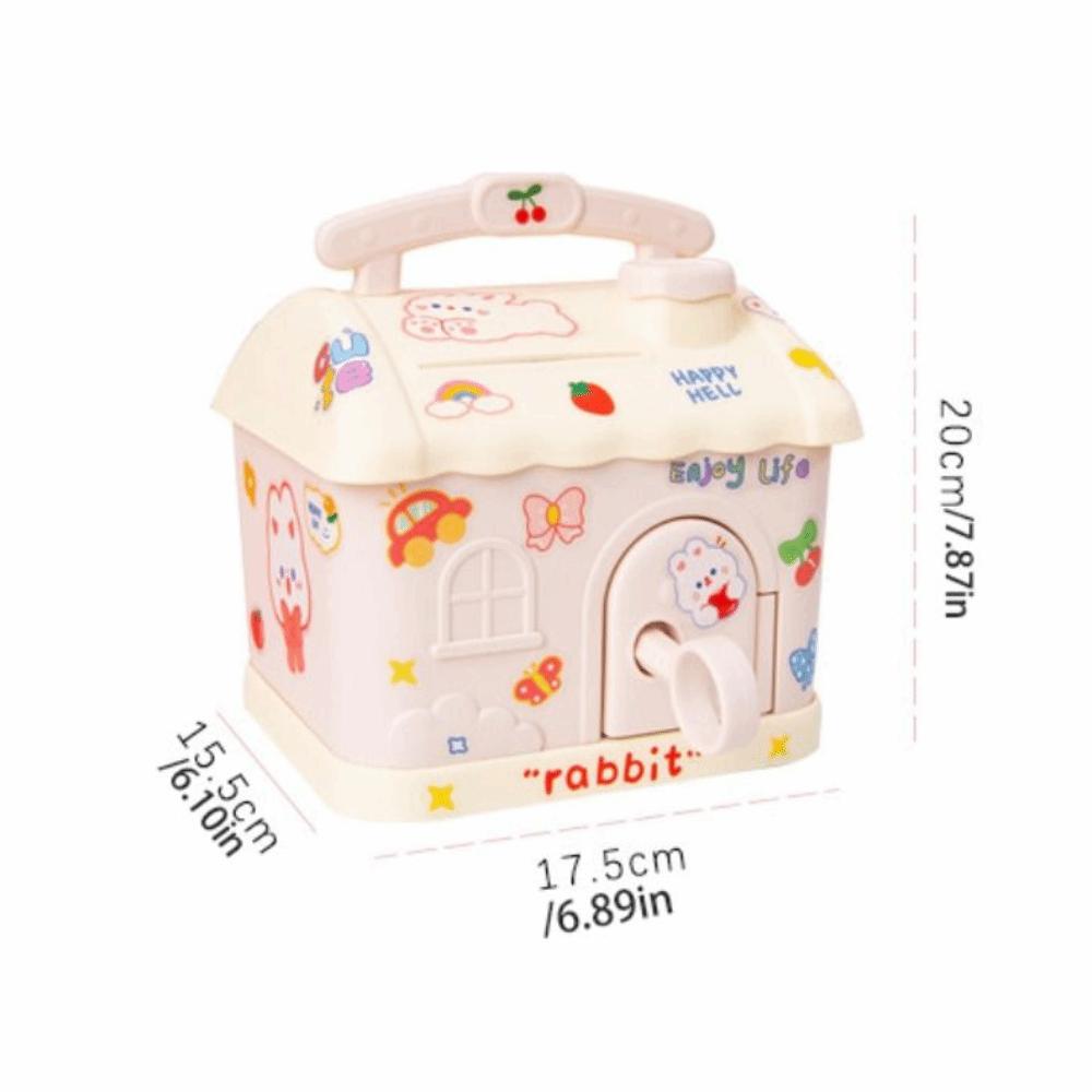 Mit Schloss und Schlüsseln Hausform Spardose Cartoon-Aufkleber Großes Fassungsvermögen Cartoon Spardose Hausform Spardose