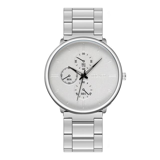 Men Wristwatch with Alloy Mesh Strap Military Quartz Watch Three-Eyed Simple Wristwatch Casual Men Wristwatch