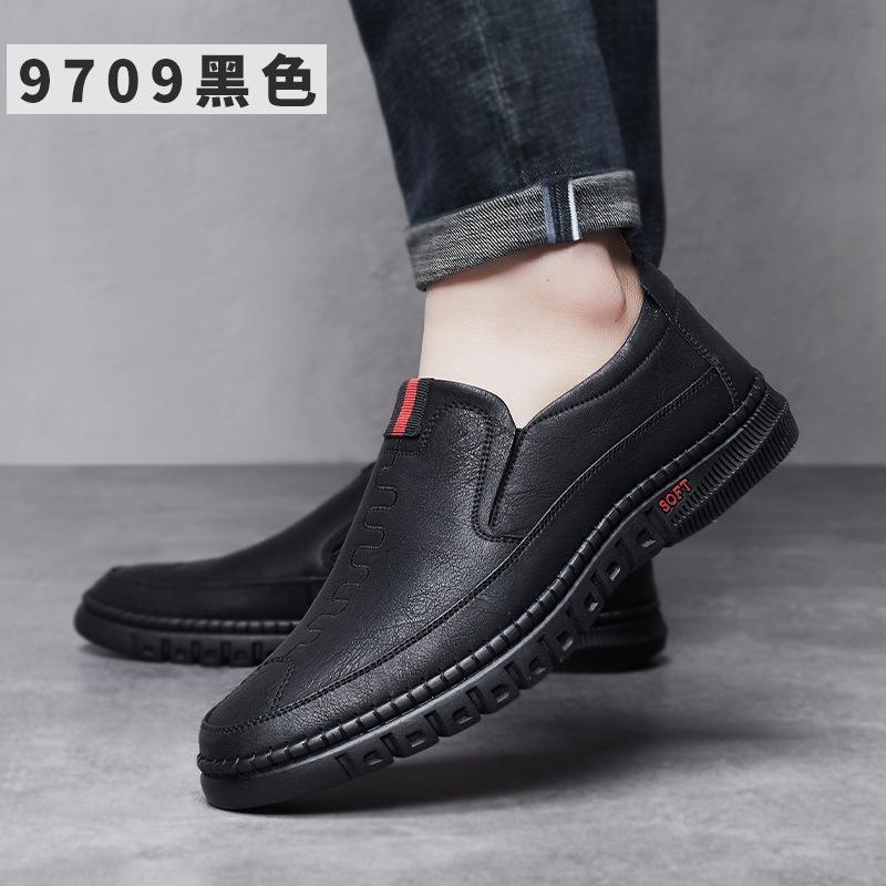 2025 Spring and Autumn New Men's Daily Casual Leather Shoes Men's Hand-stitched Genuine Leather Foot Cover Single Shoes Soft Leather 9709