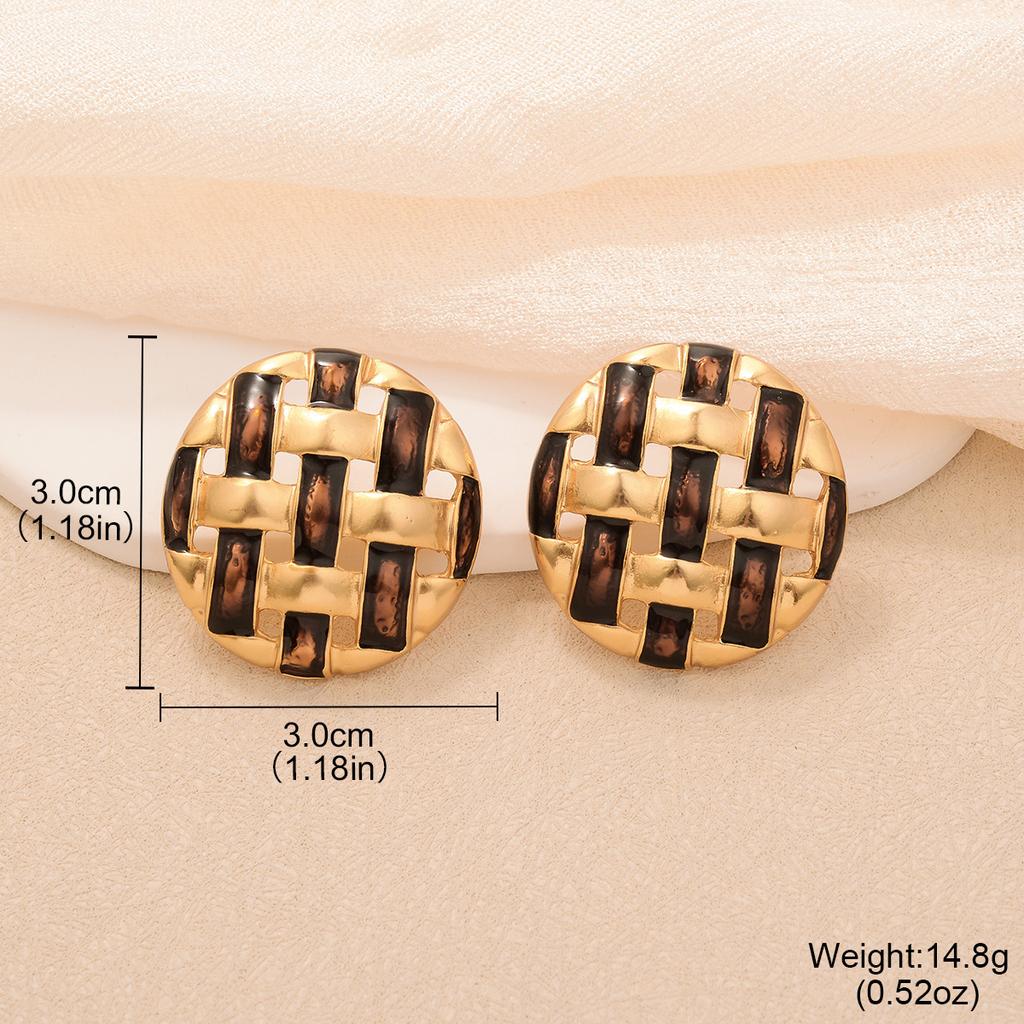 Maillard enamel color big flower stud earrings vintage copper plated medieval gold earrings tiger eye series texture earrings