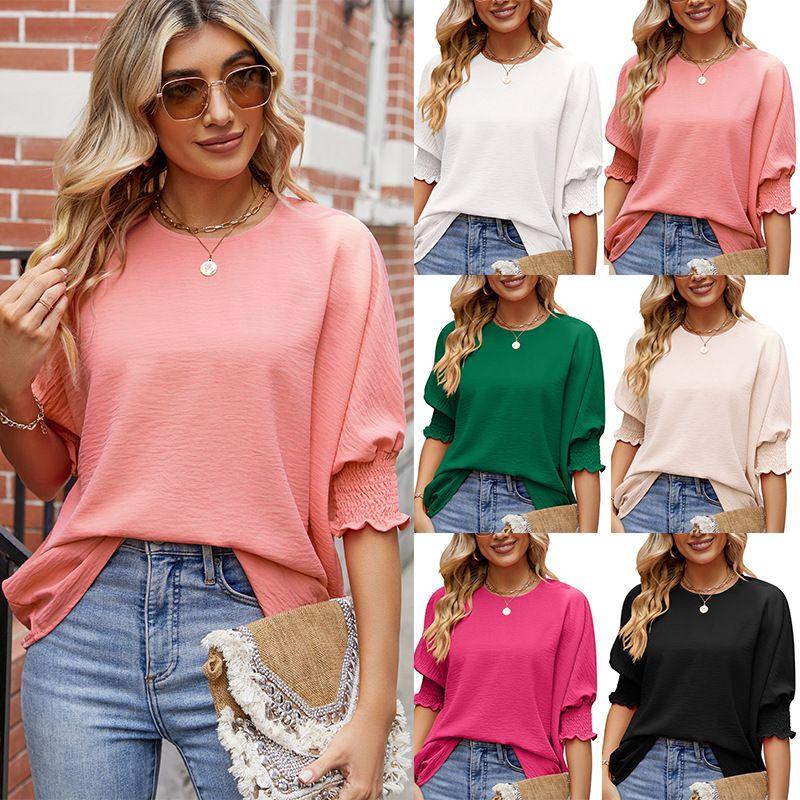 

2025 New Women s Loose Large Round Neck Solid Color Top Black L