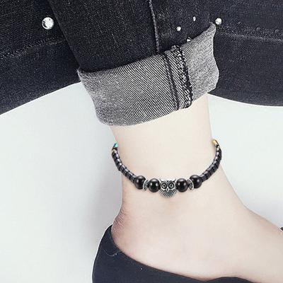 Chic Colorful Beads Faux Hematite Owl Ankle Bracelet Anklet Women Jewelry Gift