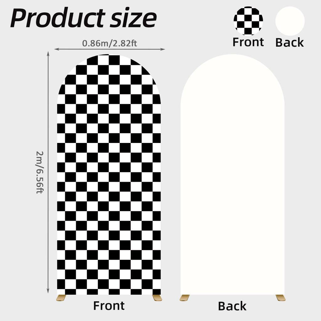 6.56ft Birthday Party Decorations Black & White Arch Cover Spandex Fitted Car Racing Arch Backdrop Covers for Kid Boys Party