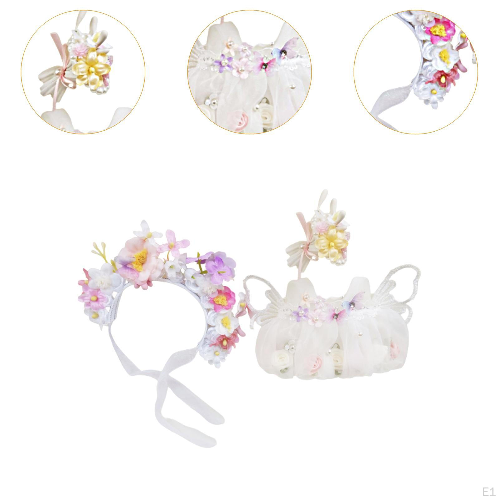 Платье для кукол из 3 предметов с цветочной повязкой на голову и букетом — фото 3