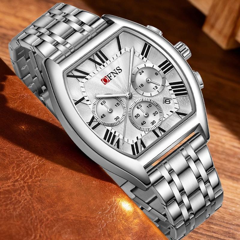 Men's Business Leisure Watch Date Chronograph Steel Quartz Wristwatches Strip Zinc Alloy Case Tempered Glass Mirror