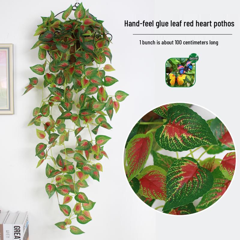 Artificial Pothos & Spider Plant Rattan Vine Wall Hanging for Indoor/Outdoor Decor