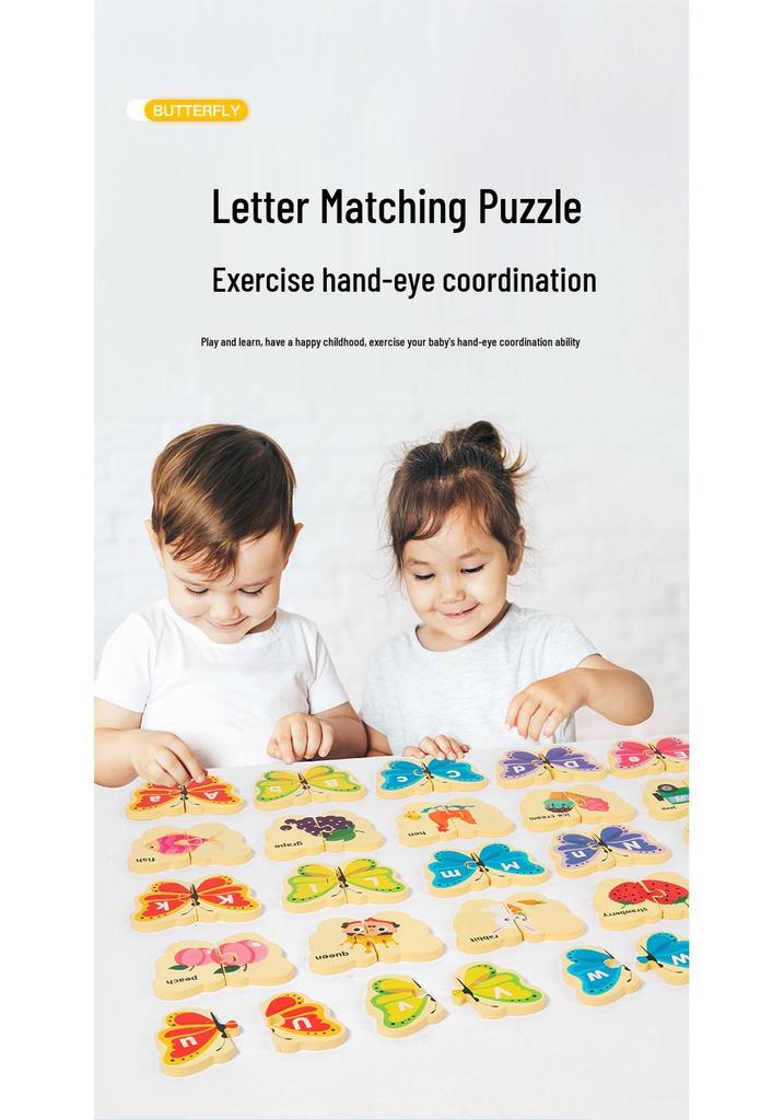 3D Butterfly Letter Matching Puzzle: Wooden Uppercase & Lowercase Recognition Toy for Children's Early Education