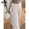 MJ STYLE Women's Herringbone High-Waist Fleece-Lined Wide-Leg Pants