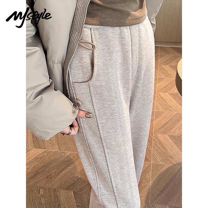 

Женские брюки MJ STYLE в елочку с высокой талией, на флисовой подкладке, широкие штанины XL