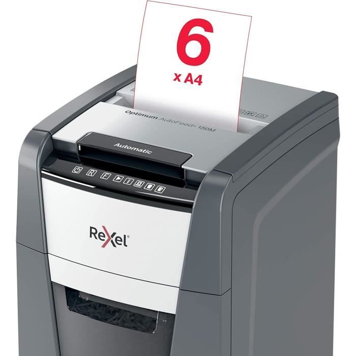 Destructeur de documents - rexel - auto+ 150m - coupe micro - capacité 150 feuilles - corbeille 44l