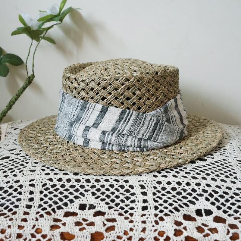 

Retro Japanese Cotton And Linen Cloth Seaweed Flat Top Small Short Brim Top Hat Women S Summer Woven Straw Hat Sun Protection Sunshade Holiday Tide M（56-58cm）