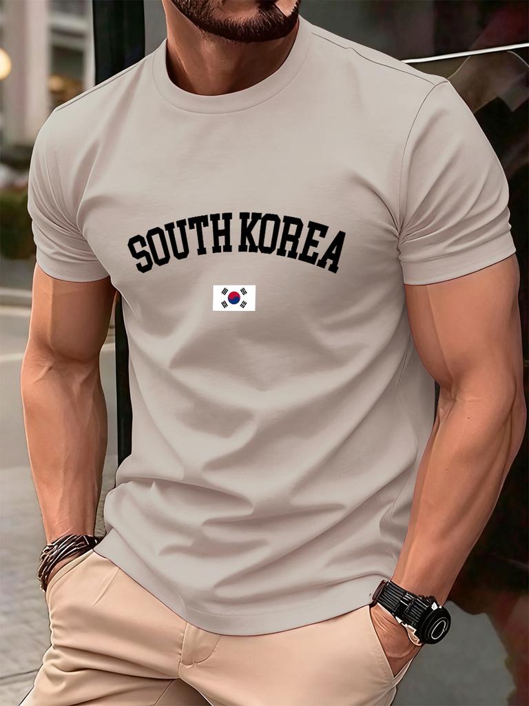 South Korea Flag Printing Mens TShirt Cotton Summer Comfortable Soft Tops Oversized ONeck Short Sleeve T Shirt Casual Clothes