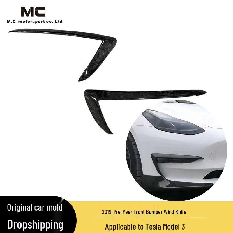 

Carbon Fiber Front Bumper Canards for 2019-Present Tesla Model 3 C Style No