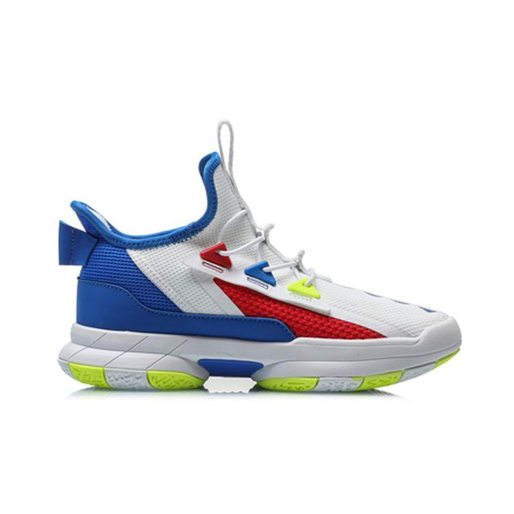LiNing Youth  Anti-Slip Shock Absorption Wear-Resistant Breathable Mid-Top Basketball Shoes Kids Sneakers White Blue YKCQ246-3