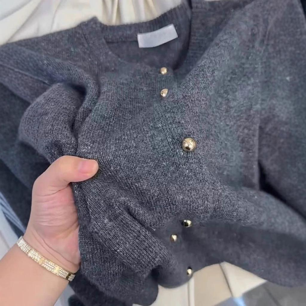 

2025 European Round Neck Dark Grey Loose Knitted Cardigan Sweater for Women Extra Large сірий/деревне вугілля