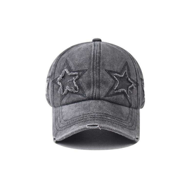 Pure Cotton Personalized Hole Five-pointed Star Baseball Cap Tide Curved Brim Ponytail Cap