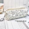 Korean Style Heart Embroidery Pencil Case With Polyester Material For Student Girls And Office Use