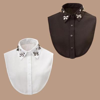 Women's Handmade Beaded Fashion Chiffon Fake Collar with Sweaters, Fake Collar with Base Shirt, Versatile Decoration Fake Collar