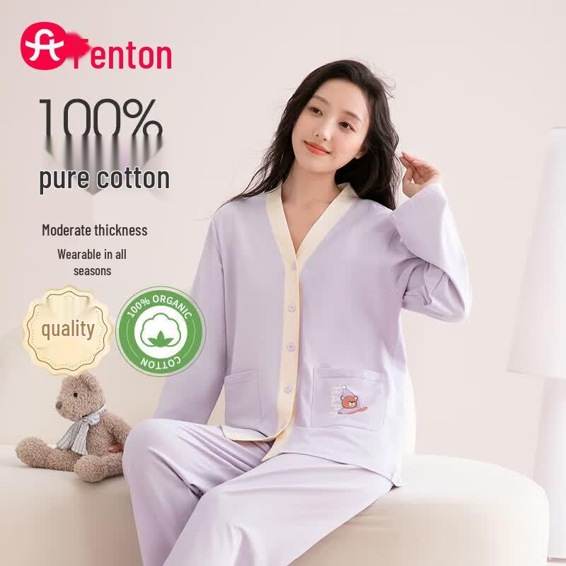 Fenteng Women s 100% Cotton V-neck Pajama Set M