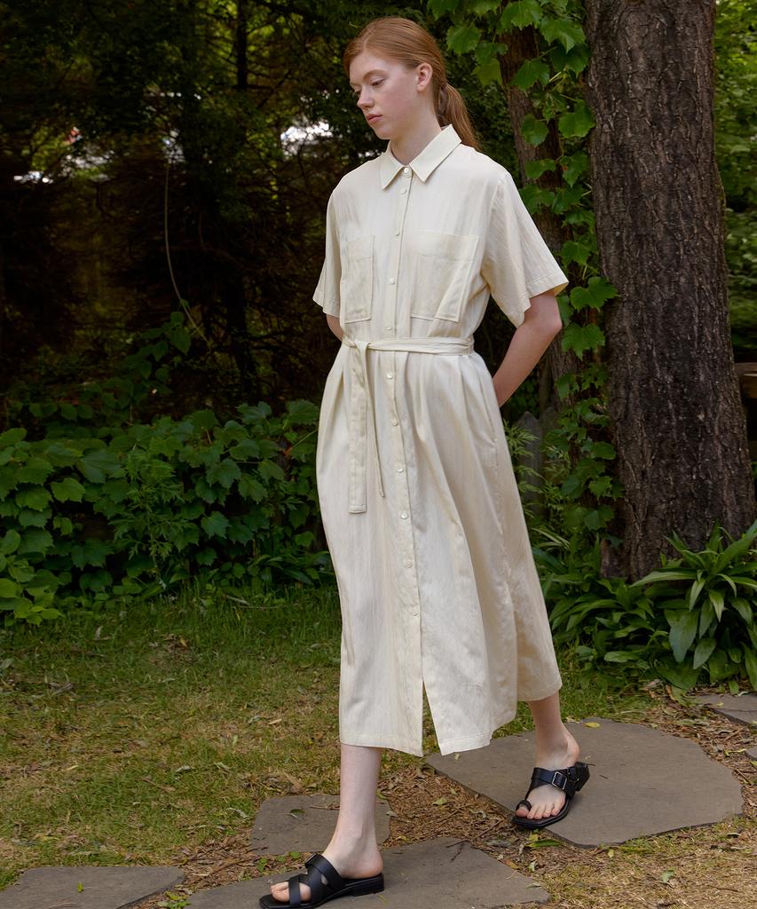 Nevel Everywear Classic Poket Shirt Dress_Ivory