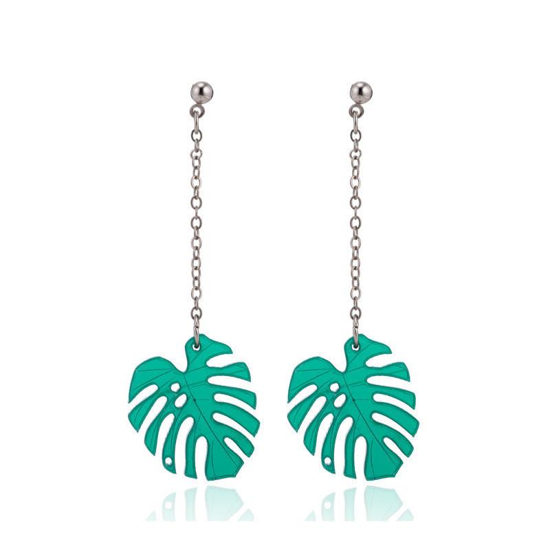 Stylish Oversized Green Leaf Earrings Trendy Minimalist Jewelry For Women