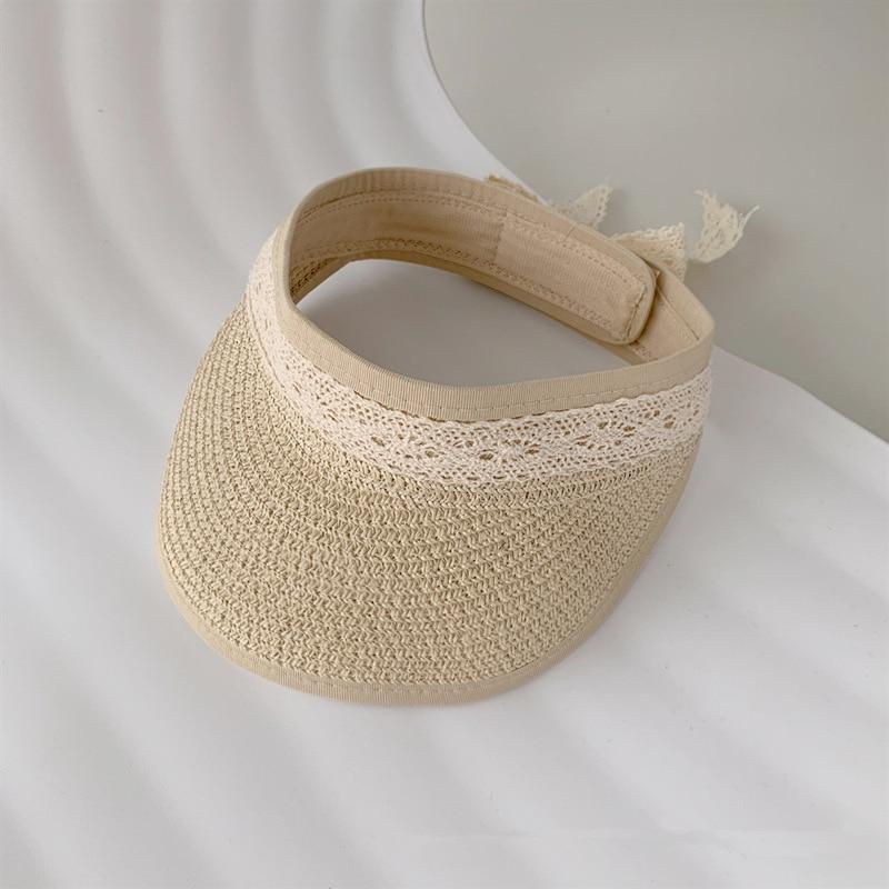 

Корейские детские плетеные козырьки, шапки принцессы для девочек, кружевные шапки с бантом, детские шляпы от солнца, регулируемые складные уличные солнцезащитные шапки 46-50cm