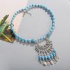 Bohemian Etnický Styl Přírodní Kámen Tyrkysy Náhrdelník Slitinový Přívěsek Kovový Peříček Střapec Náhrdelník Zirkonové Doplňky Ženský