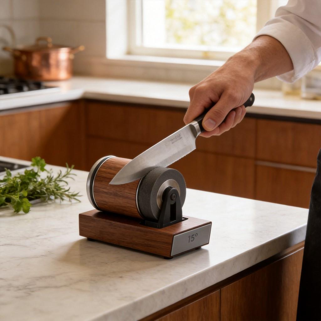 Sandalwood Doublesided Diamond Knife Sharpener With Nonslip Base For Kitchen Use