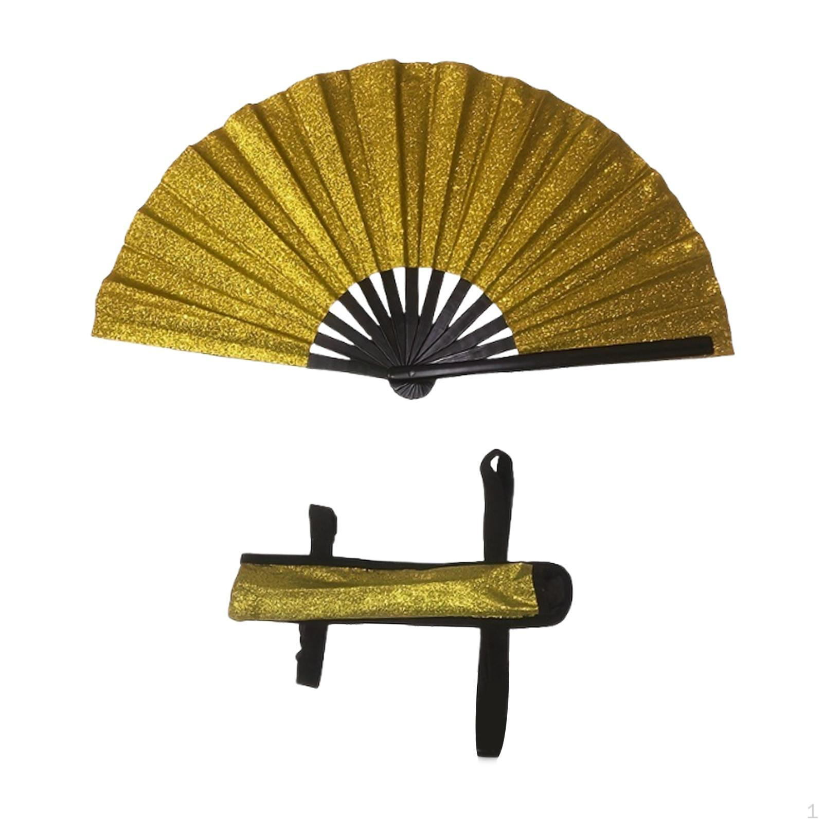 

Складной ручной веер с легким голографическим рейвом, с сумкой для хранения и ремешком для музыки Gold