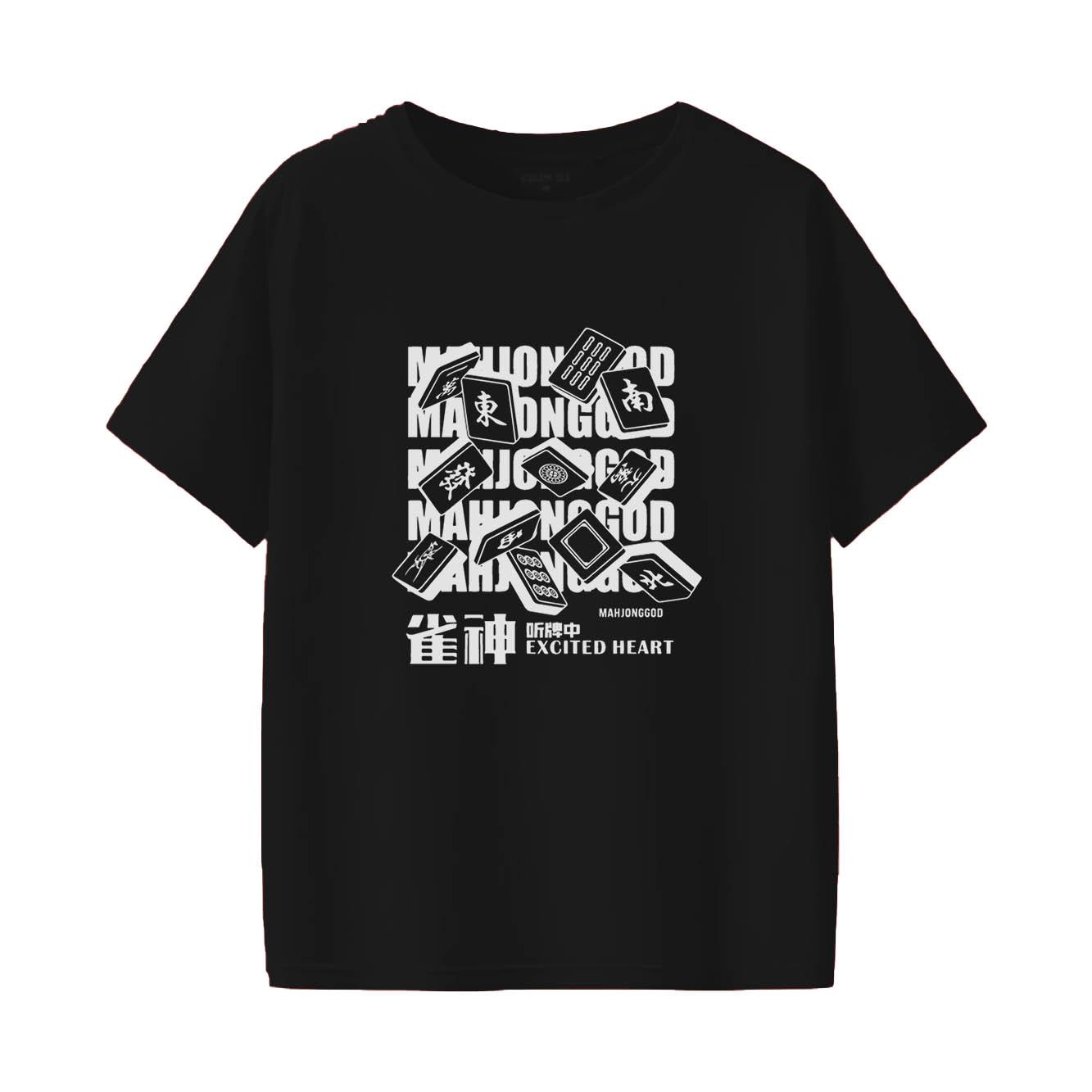 Mahjong cartoon printed fashionable and versatile short sleeved round neck Womens Tshirt S