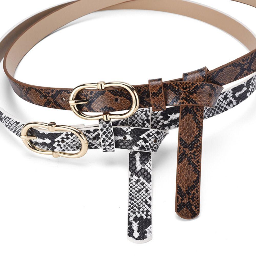 

Serpentine Thin Waist Belt Metal Buckle Dress Decoration Adjustable PU Leather Belt Party белый