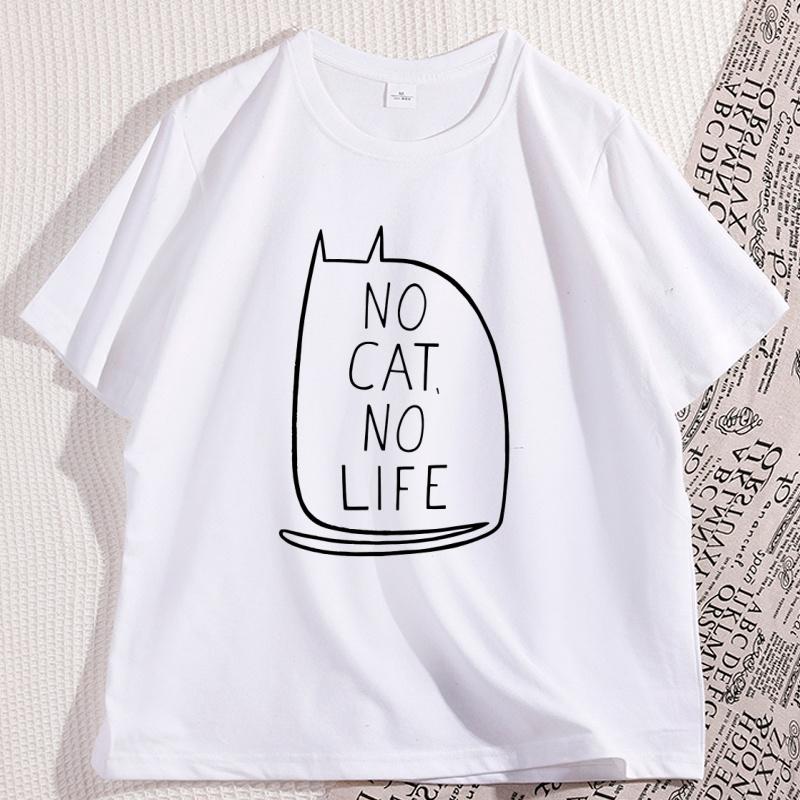 Funny No Cat No Life T Shirt Kawaii Kitty Graphic Tee Gothic Short Sleeve Cute Weird Tshirt Women Cotton Designer Clothes Tops
