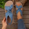 2026 Summer New Women Sandals Outer Wear Woven Linen Roman Style Sandals Loose Fit Cross Strap Flat Heel Rubber Surface Shoes