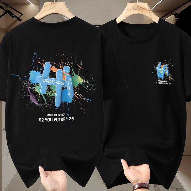 4XL-11XL Большие размеры Топы Летние футболки большого размера Мужские футболки с коротким рукавом Модная винтажная одежда 4XL85kg-95kg чёрный 2089₽