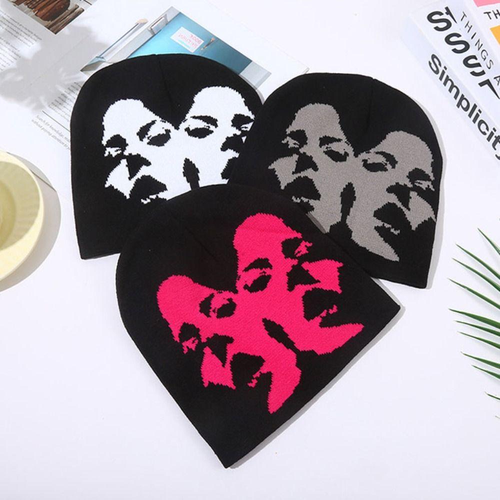 Printing Couple Warm Hats Acrylic Cold Cap Fashion Casual Skullies  Men Women