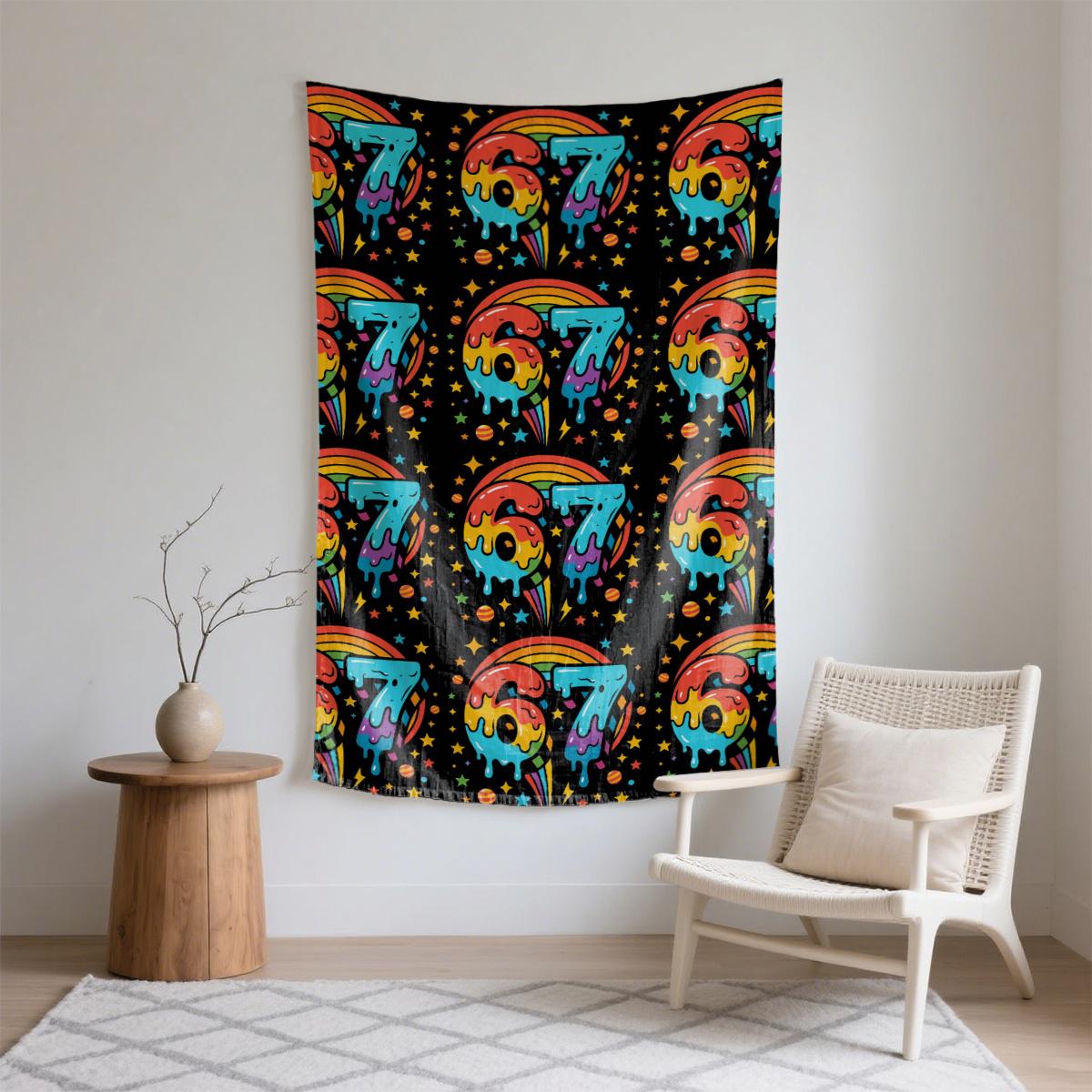 

Repeating 67 dripping with rainbows Digital printing polyester wall tapestry suitable for use in living rooms offices bars party 74x94cm(29x37in)